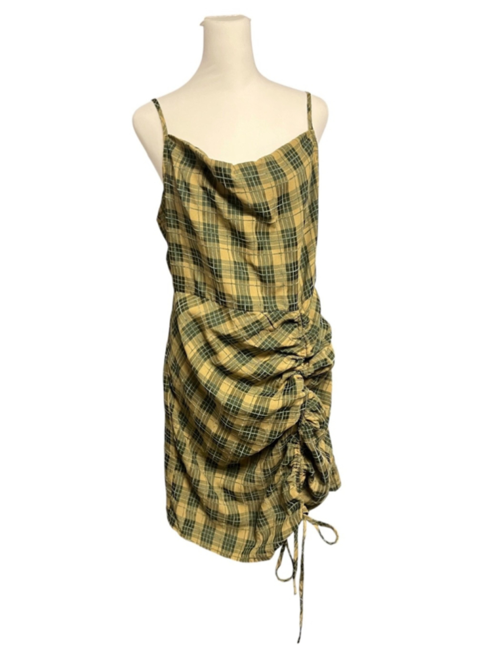 Cider Green Plaid Cown Neck Ruched Mini Dress Size Large NWT - Picture 4 of 7